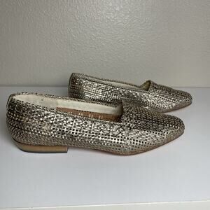 Sesto Meucci Size 6.5 Metallic Lattice Leather Woven Ballet Flats Italy